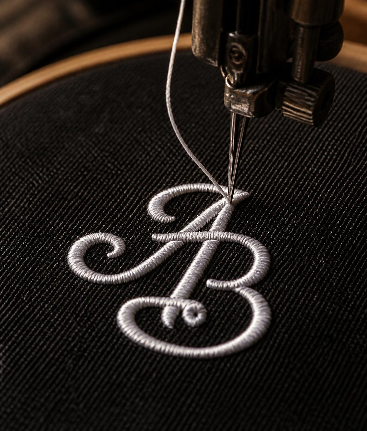 Embroidery machine stitching a monogram